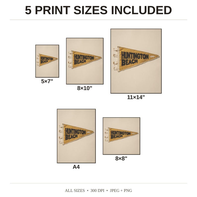Huntington Beach Vintage Surf Pennant Print - available print sizes: 5x7, 8x10, 11x14, A4, and square