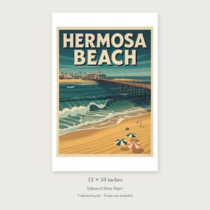 Hermosa Beach Surf unframed 12 by 18 inch print on enhanced matte paper, shown with its white paper border.
