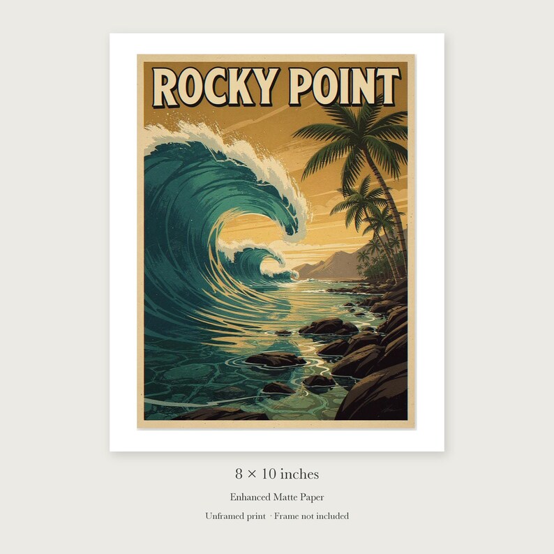 Rocky Point Surf Travel Poster, Framed or Unframed Vintage Style Coastal Print image 7