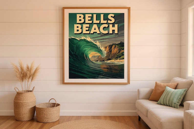 Bells Beach Australia Surf Poster | Vintage Surf Travel Poster | Retro Beach Wall Art | Coastal Decor Printable image 8