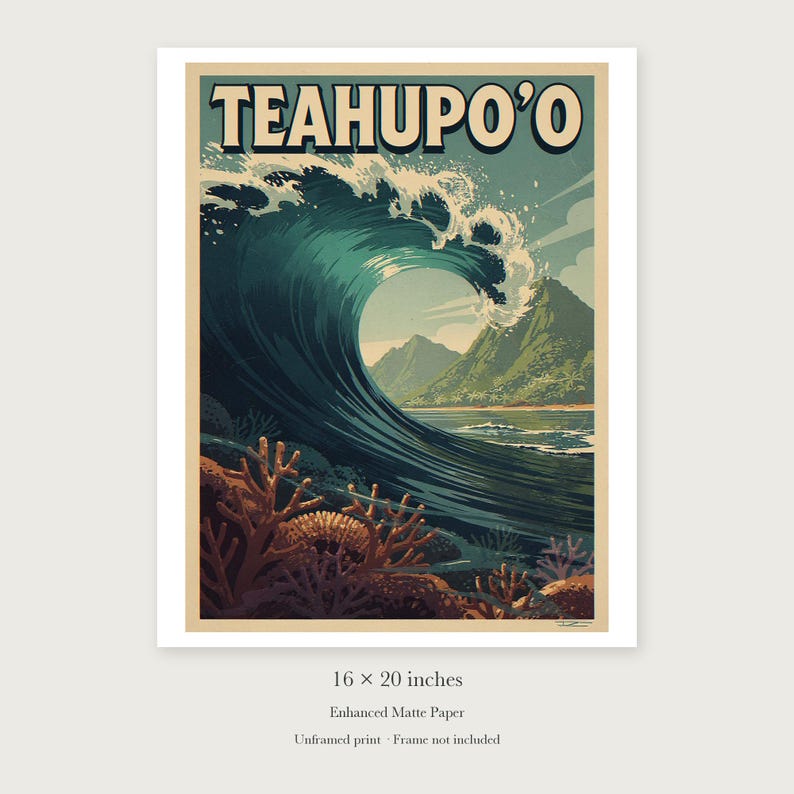 Teahupo'o Surf unframed 16 by 20 inch print on enhanced matte paper, shown with its white paper border.