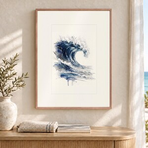 The Crest Wave Watercolor Art Print, Framed or Unframed Coastal Ocean Poster image 2