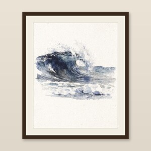 Watercolor Wave Art Rolling Break Indigo Ocean Painting Coastal Wall Decor Beach House Print Printable Wall Art Digital Download