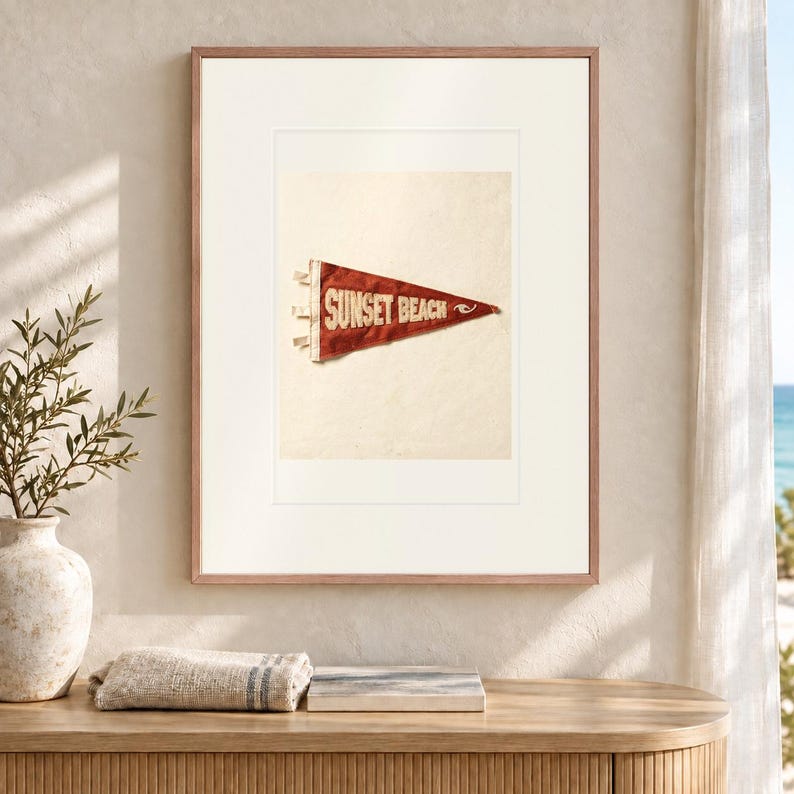 Sunset Beach, Oahu, Hawaii Surf Pennant Art Print, Coastal Poster (Framed or Unframed) image 12
