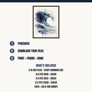 Stampa artistica ad acquerello con onde, La Cresta, Dipinto dell'Oceano Blu di Prussia, Decorazione murale costiera, Arte del surf, Stampa artistica digitale da parete immagine 5