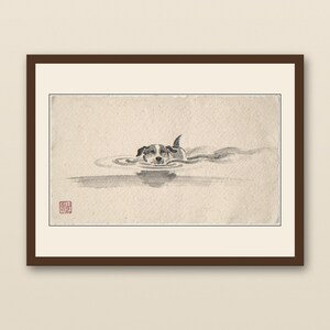 Minimalist Dog Art | Xieyi Ink Swimming Dog Print | Zen Pet Wall Decor | Printable Wall Art Digital Download