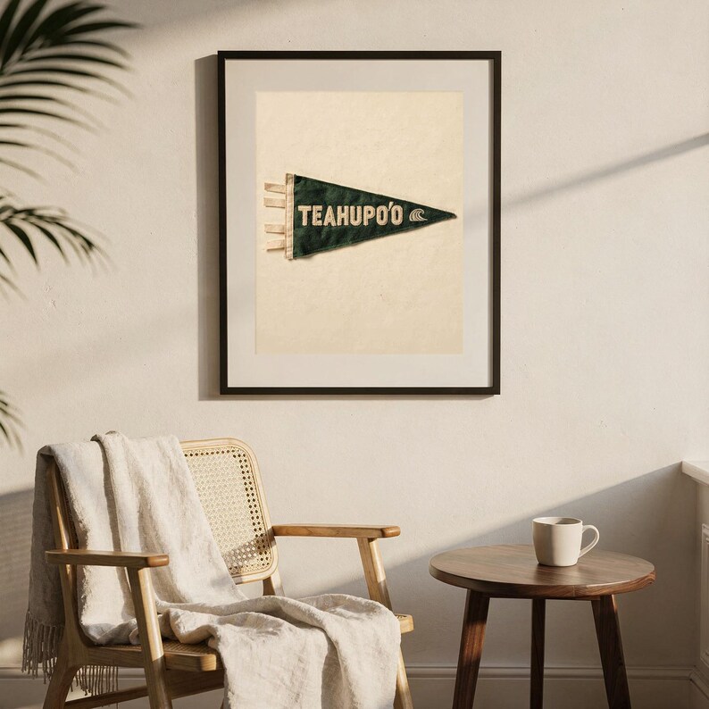 Teahupo'o, Tahiti Surf Pennant Print | Vintage Felt Pennant Art | Beach House Decor | Retro Surf Wall Art | Printable Digital Download image 7