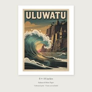 Uluwatu Bali Surf Travel Poster, Framed or Unframed Vintage Style Coastal Print image 7