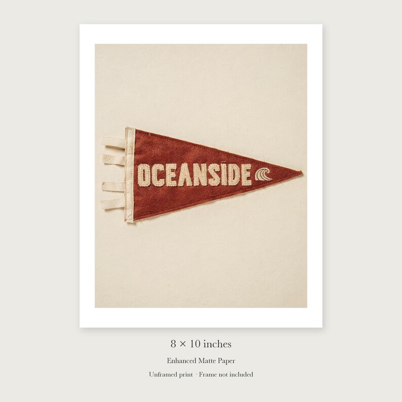 Oceanside Surf Pennant unframed 8 by 10 inch print on enhanced matte paper, shown with its white paper border.