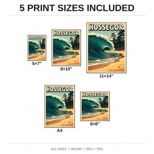 Hossegor France Surf Poster - available print sizes: 5x7, 8x10, 11x14, A4, and square