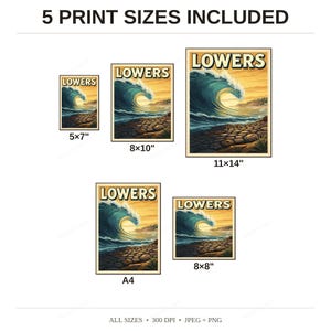 Lowers Surf Poster - available print sizes: 5x7, 8x10, 11x14, A4, and square