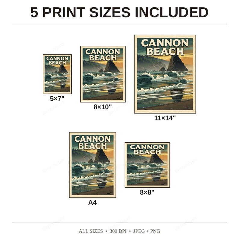 Cannon Beach Oregon Poster - available print sizes: 5x7, 8x10, 11x14, A4, and square