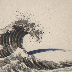 Crashing wave with indigo accent unframed printed artwork and full composition with its paper border.
