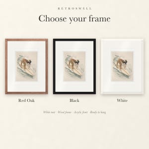 Frame options for Bulldog Surfing: Red Oak, black and white wood frames, each with a white mat.