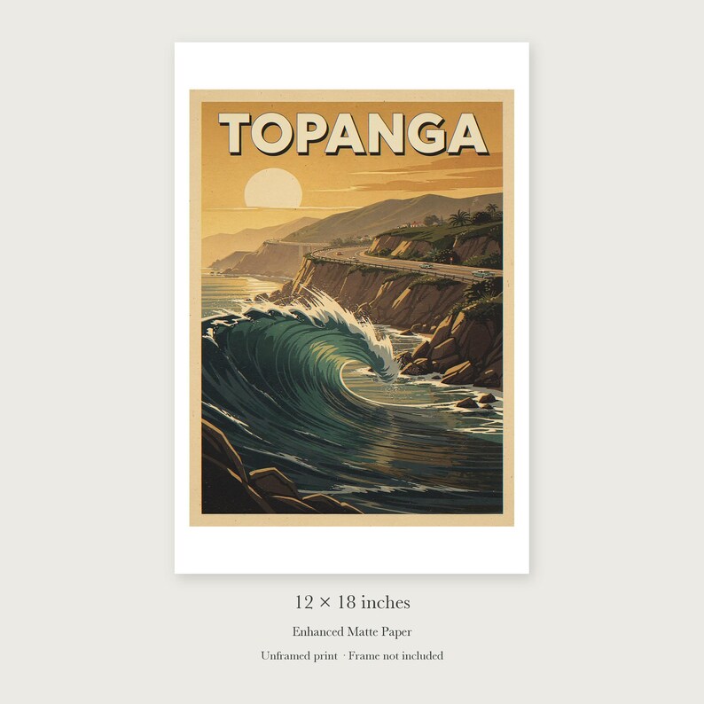 Topanga Surf unframed 12 by 18 inch print on enhanced matte paper, shown with its white paper border.