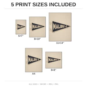 Malibu Vintage Surf Pennant Print - available print sizes: 5x7, 8x10, 11x14, A4, and square