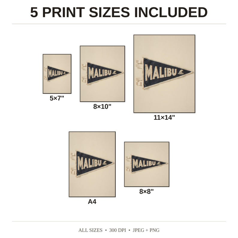 Malibu Vintage Surf Pennant Print - available print sizes: 5x7, 8x10, 11x14, A4, and square