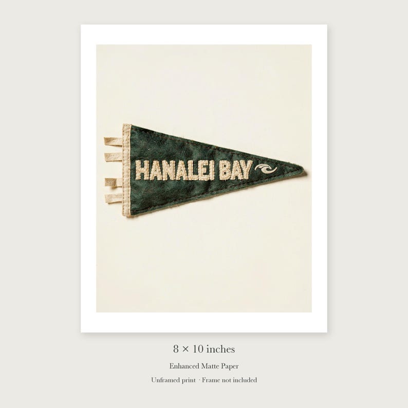 Hanalei Bay Surf Pennant unframed 8 by 10 inch print on enhanced matte paper, shown with its white paper border.