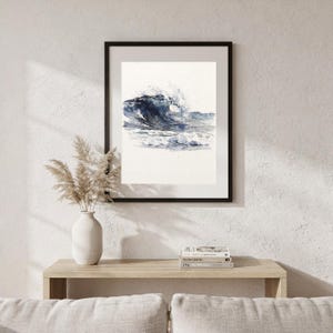 Aquarel golf kunst rollende pauze Indigo oceaan schilderij kust muur decor strandhuis print afdrukbare muur kunst digitale download afbeelding 7