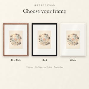 Frame options for Tide Pool Nursery: Red Oak, black and white wood frames, each with a white mat.