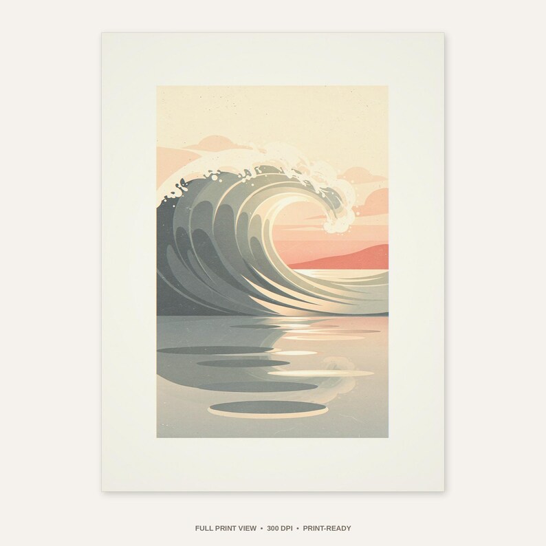 Ocean Wave Art Print - full unframed print view, 300 DPI print-ready quality