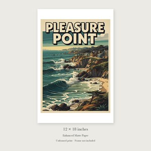 Pleasure Point Surf unframed 12 by 18 inch print on enhanced matte paper, shown with its white paper border.