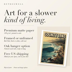 County Line Surf Travel Poster, Framed or Unframed Vintage Style Coastal Print image 11