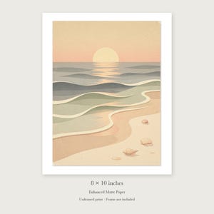 Pastel Sunset Shoreline Nursery unframed 8 by 10 inch print on enhanced matte paper, shown with its white paper border.