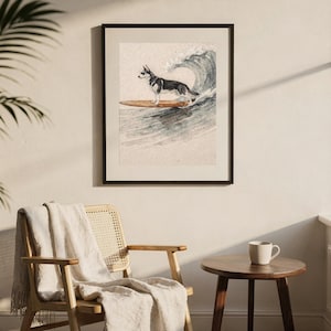 Husky Surfing Art Print | Watercolor Dog Wall Art | Coastal Beach Decor | Printable Instant Download | Funny Surf Dog Gift image 7