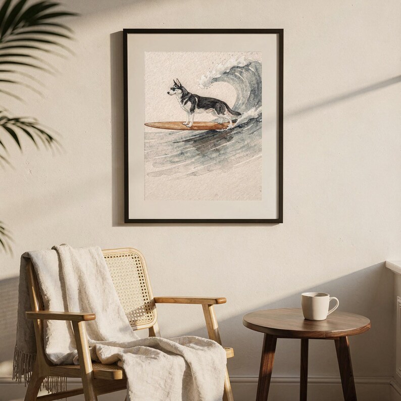 Husky Surfing Art Print | Watercolor Dog Wall Art | Coastal Beach Decor | Printable Instant Download | Funny Surf Dog Gift image 7