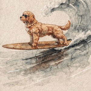 Goldendoodle Surfing full artwork and composition, shown flat without a room setting.