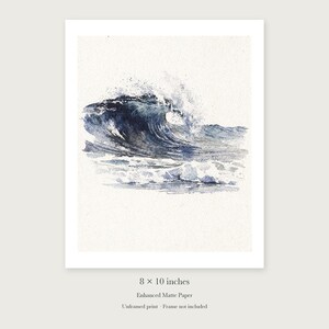 Rolling Break Wave Watercolor unframed 8 by 10 inch print on enhanced matte paper, shown with its white paper border.