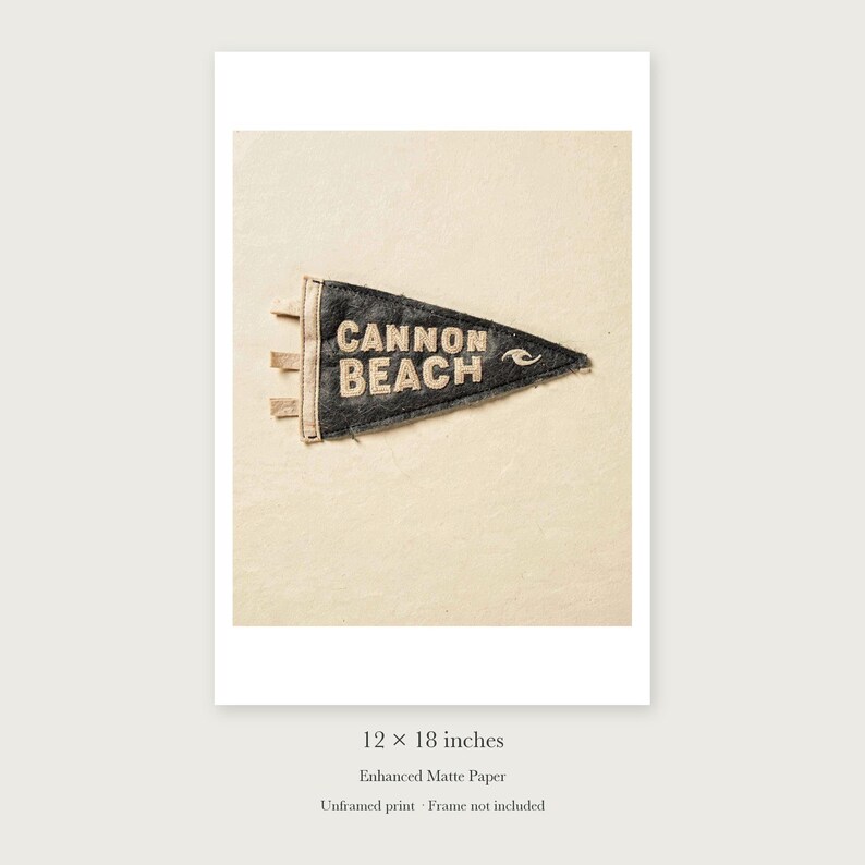Cannon Beach, Oregon Surf Pennant unframed 12 by 18 inch print on enhanced matte paper, shown with its white paper border.