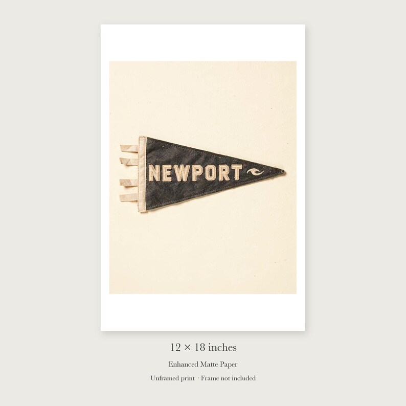 Newport, Rhode Island Surf Pennant unframed 12 by 18 inch print on enhanced matte paper, shown with its white paper border.
