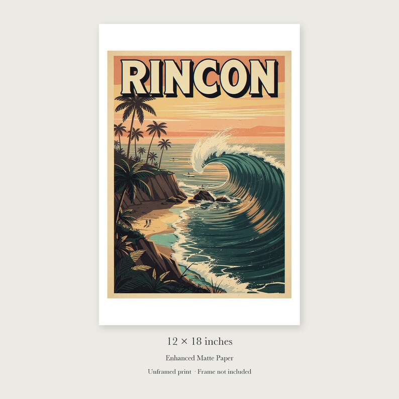 Rincon Surf unframed 12 by 18 inch print on enhanced matte paper, shown with its white paper border.