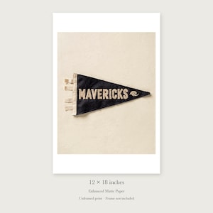 Mavericks Surf Pennant unframed 12 by 18 inch print on enhanced matte paper, shown with its white paper border.
