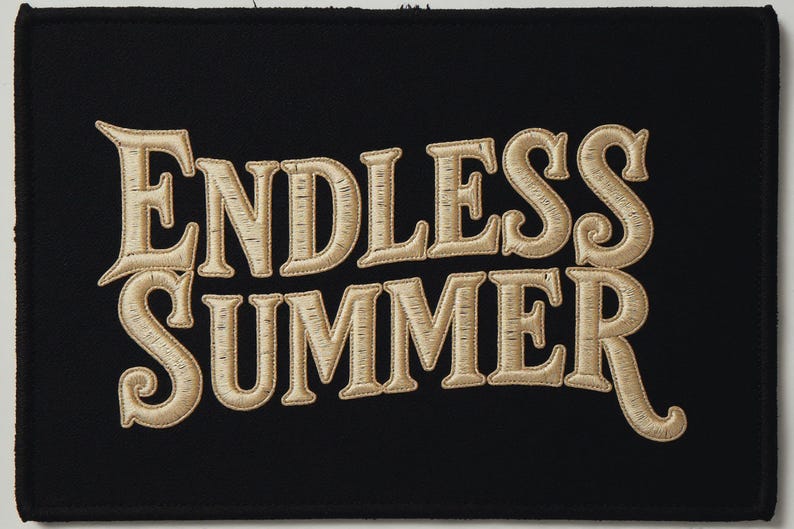 Endless Summer Embroidered Patch Print framed in a beach-style living room setting