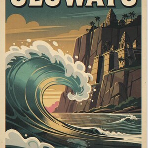 Uluwatu Bali Surf Travel Poster, Framed or Unframed Vintage Style Coastal Print image 10