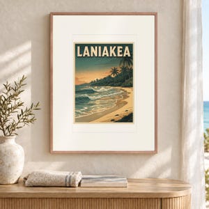 Laniakea Surf Travel Poster, Framed or Unframed Vintage Style Coastal Print image 12
