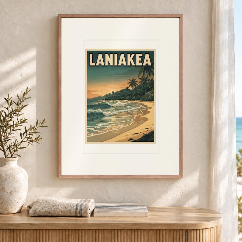 Laniakea Surf Travel Poster, Framed or Unframed Vintage Style Coastal Print image 12