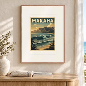マカハ・サーフ・トラベル・ポスター、額装済みまたは額装なし、ヴィンテージスタイルの海岸風景プリント 画像 12