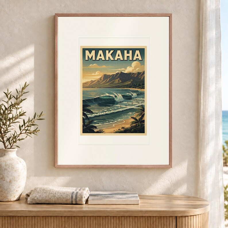 マカハ・サーフ・トラベル・ポスター、額装済みまたは額装なし、ヴィンテージスタイルの海岸風景プリント 画像 12
