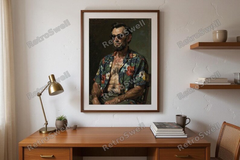 Abe Lincoln Print framed in a home office setting