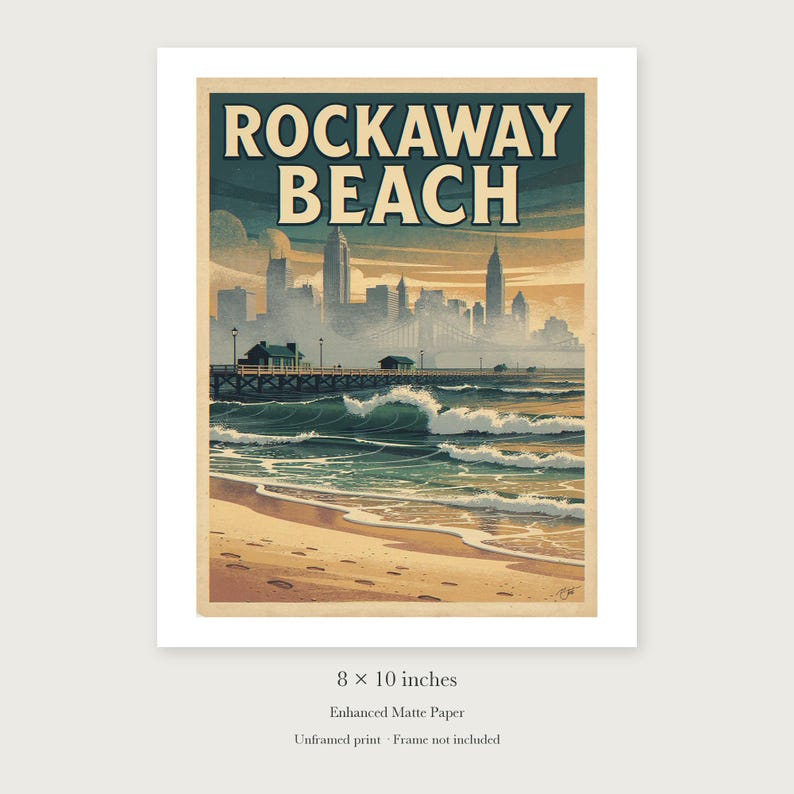 Rockaway Beach Surf unframed 8 by 10 inch print on enhanced matte paper, shown with its white paper border.