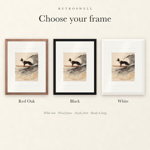 Black and White Surfing Dog Art Print, Framed or Unframed Coastal Poster image 4