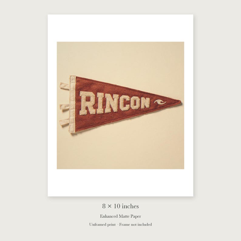 Rincon Surf Pennant unframed 8 by 10 inch print on enhanced matte paper, shown with its white paper border.