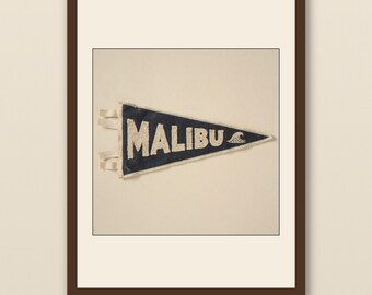 Malibu Surf Pennant Print | Vintage California Wall Art | 1960s Felt Pennant Decor | Printable Beach Art