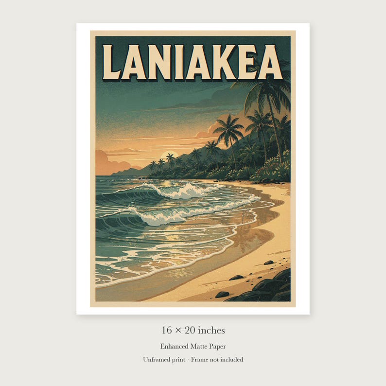 Laniakea Surf unframed 16 by 20 inch print on enhanced matte paper, shown with its white paper border.