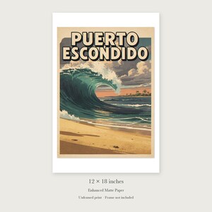 Puerto Escondido Surf unframed 12 by 18 inch print on enhanced matte paper, shown with its white paper border.