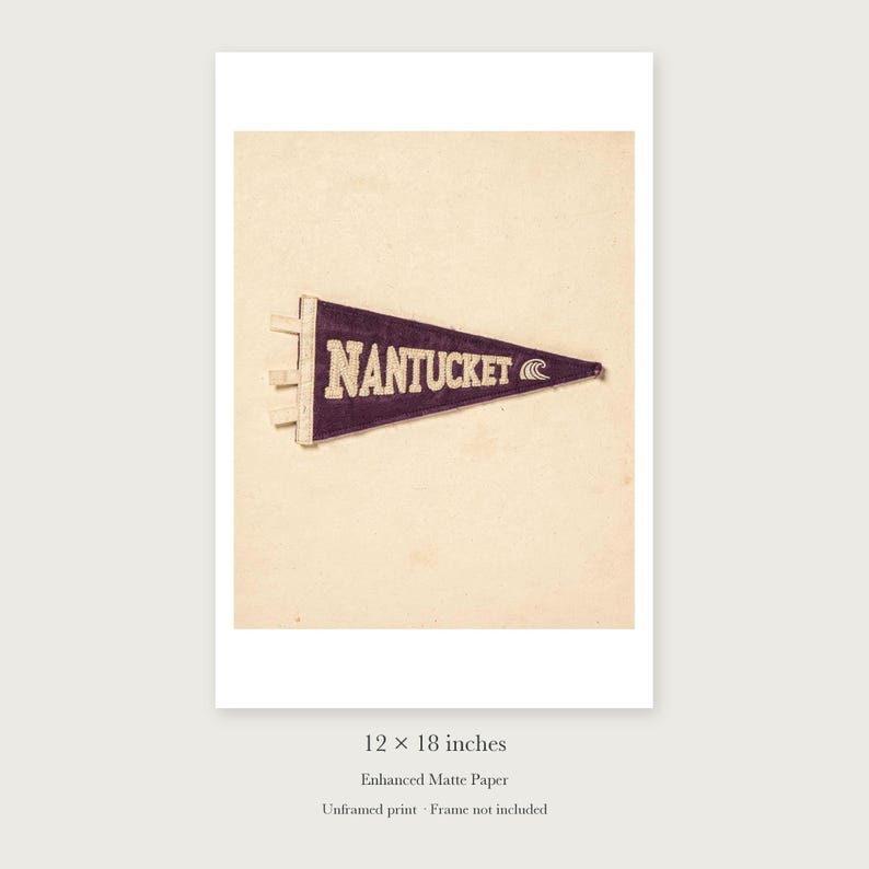 Nantucket, Massachusetts Surf Pennant unframed 12 by 18 inch print on enhanced matte paper, shown with its white paper border.